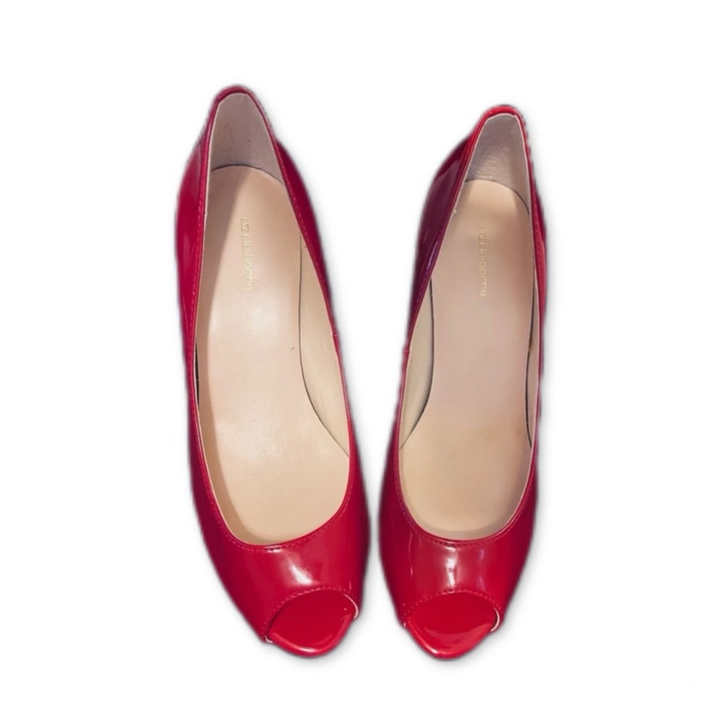 LIZ CLAIBORNE Red Open Toe Patent Leather Heels